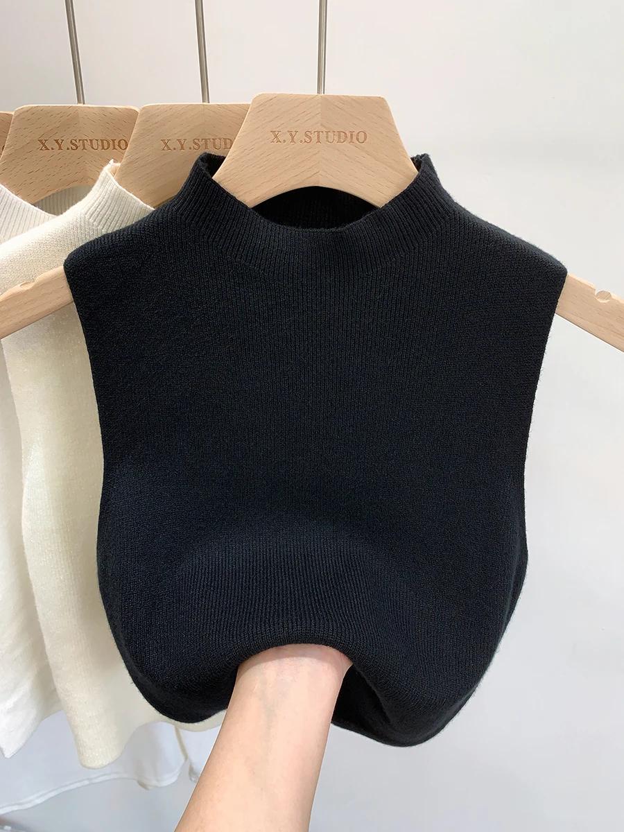Femmes tricoté débardeur été automne mince pull court sans manches solide printemps automne chandail