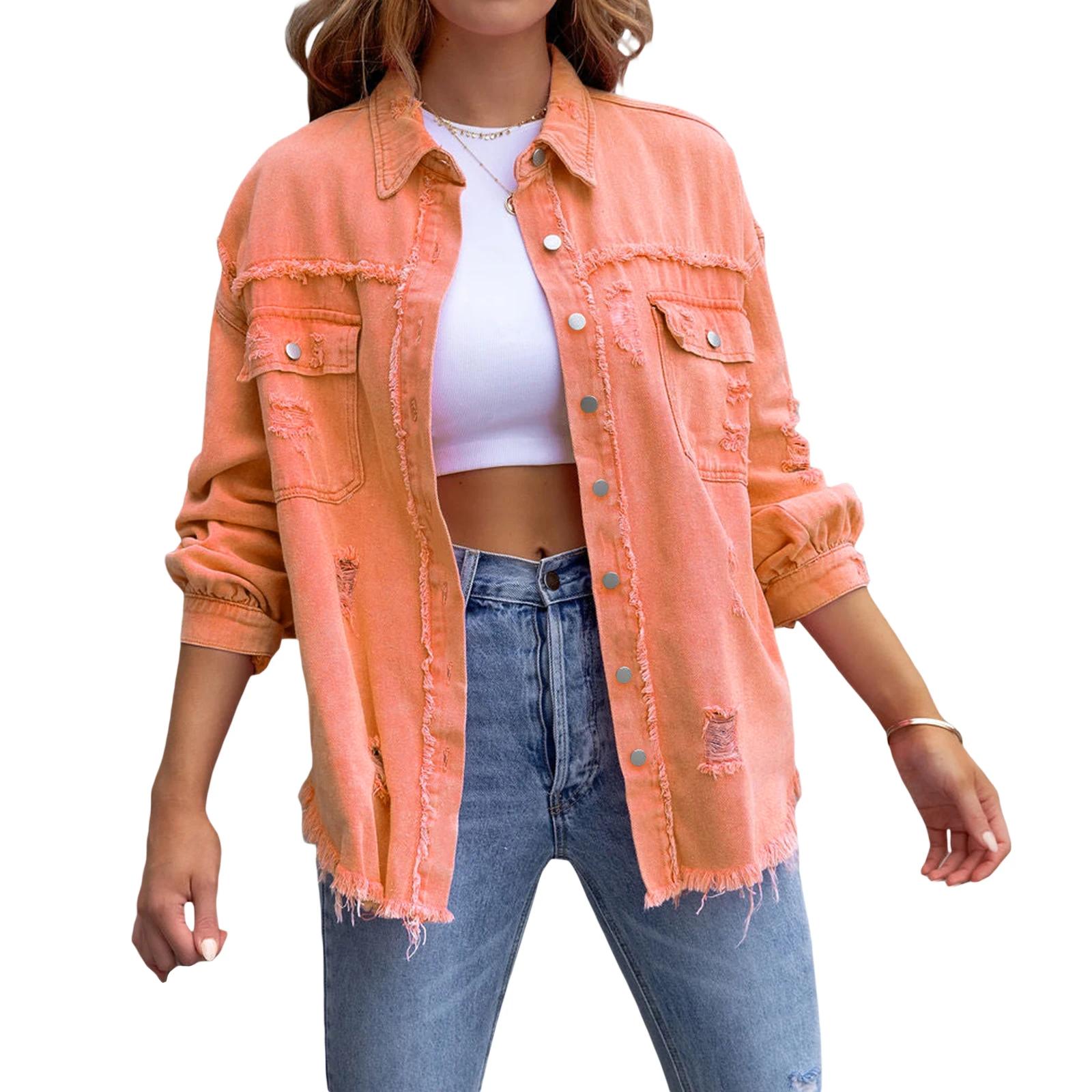Veste en Jean déchiré et détresse pour femme, manteau en Jean pour petit ami, manches longues, bouto