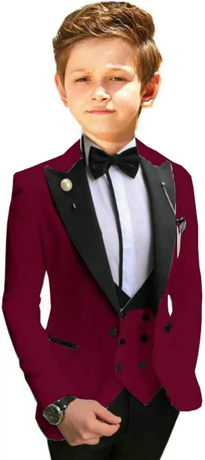 Costumes de mariage formels pour garçons, veste à revers, gilet et pantalon, 3 pièces, costume de sm