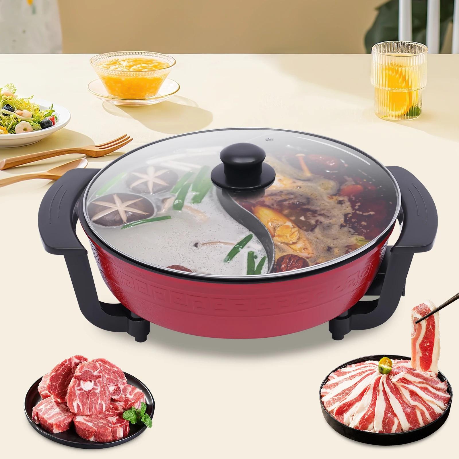 Marmite électrique Double face séparable, 6l, mise à jour, 1360W, Fondue pour 6 personnes, avec couv