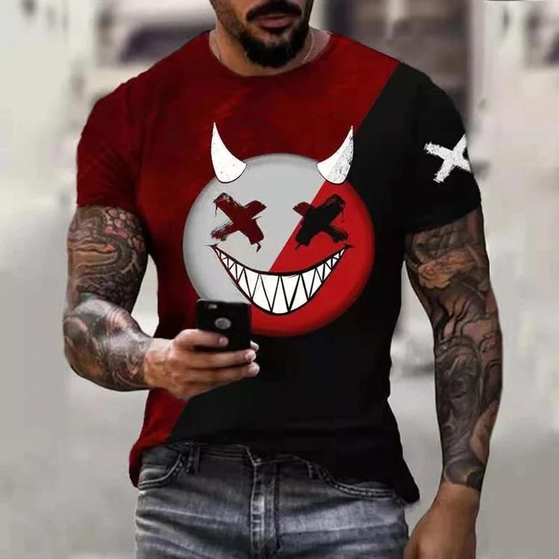 2024 nouveau T-shirt surdimensionné pour hommes décontracté à manches courtes Hip Hop visage sourian