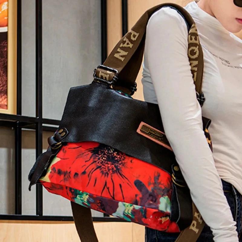 Jamhoo-Sacs à main en cuir vintage pour femmes, sac à bandoulière en toile de grande capacité, sac m