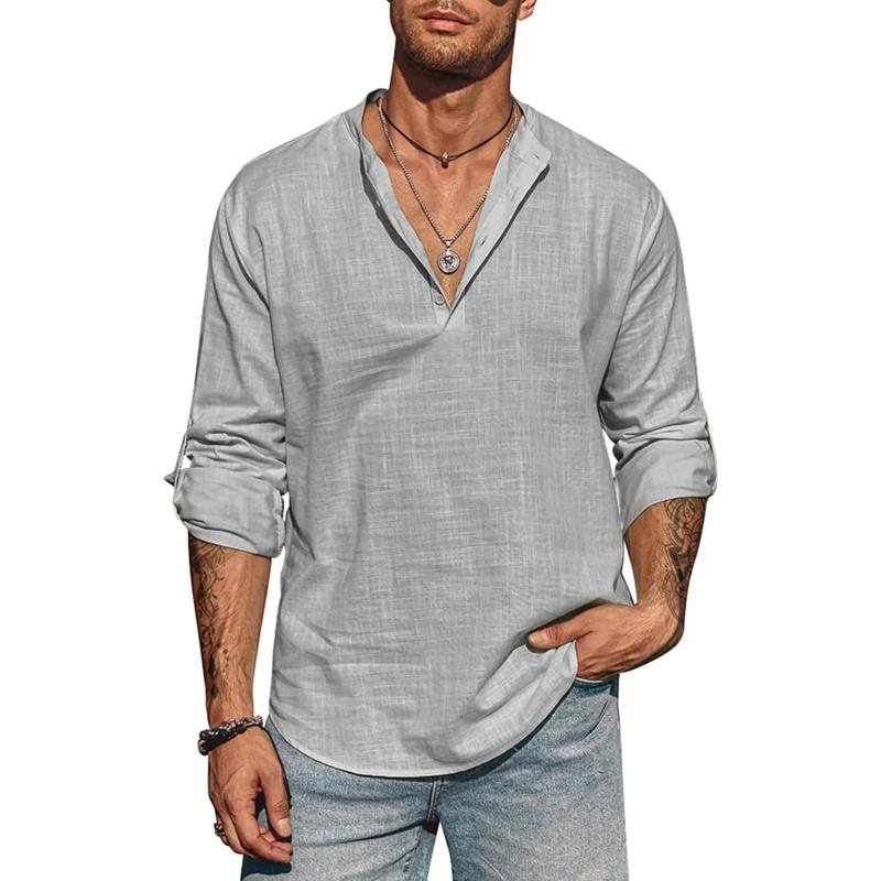 T-shirt à Manches sulfet Col Montant en Coton pour Homme, Streetwear observateur et Décontracté, Res