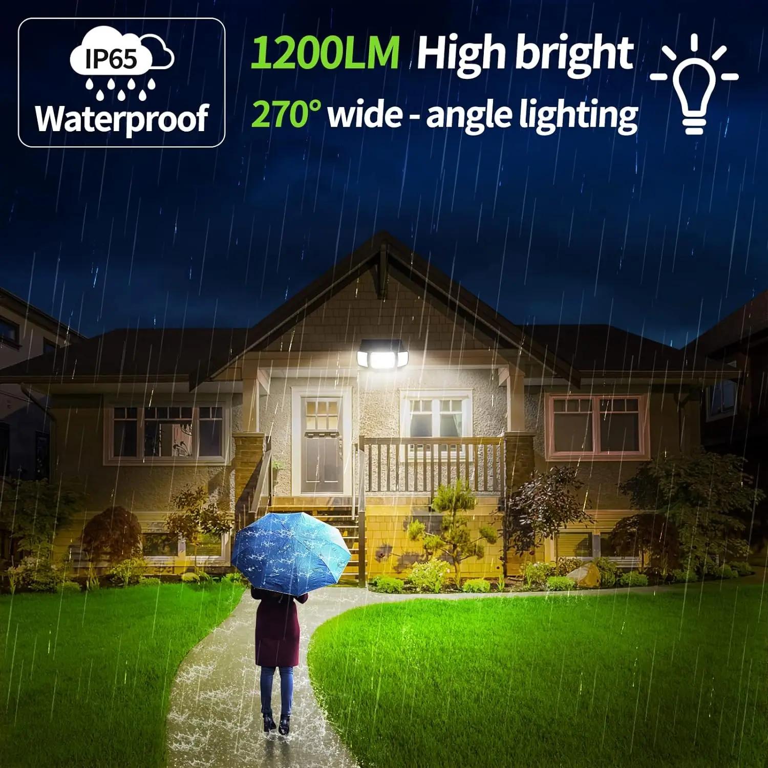 Lampes solaires d'extérieur puissantes de marque supérieure, 6000 mAh, avec 3 modes, deux capteurs d