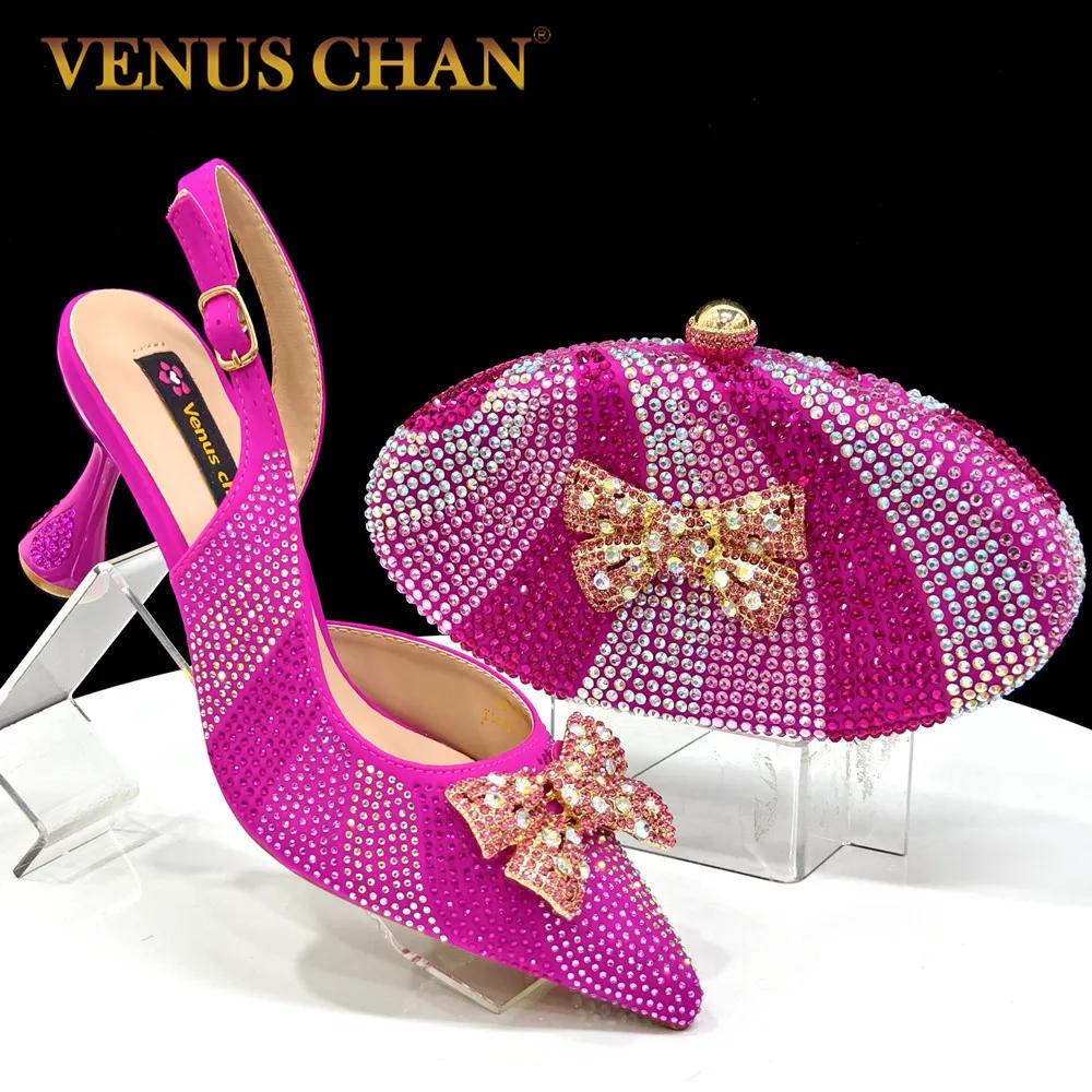 Venus Chan Chaussures pour femmes au design italien et sac papillon en strass – Parfaites pour les m