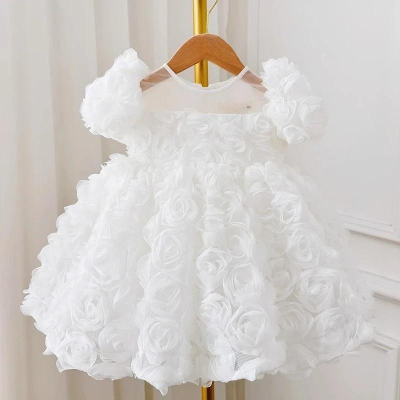 Robe de cérémonie blanche pour enfants 2026, tenue de fête à manches courtes bouffantes, robe de pri