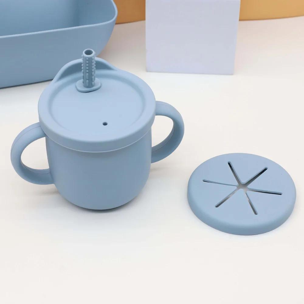 Ensemble de vaisselle en silicone pour bébé, bavoir, assiette à manger, bol avec ventouse, tasse d'e