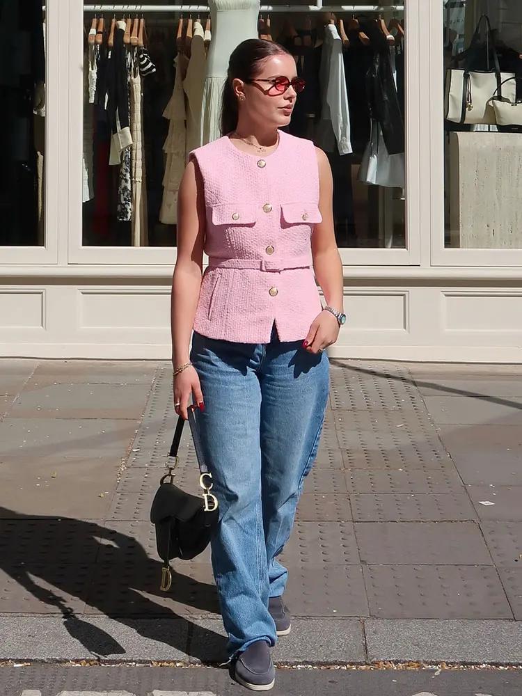 HH femmes élégant solide ceinture gilets hauts col rond bouton en métal sans manches gilet bureau vê