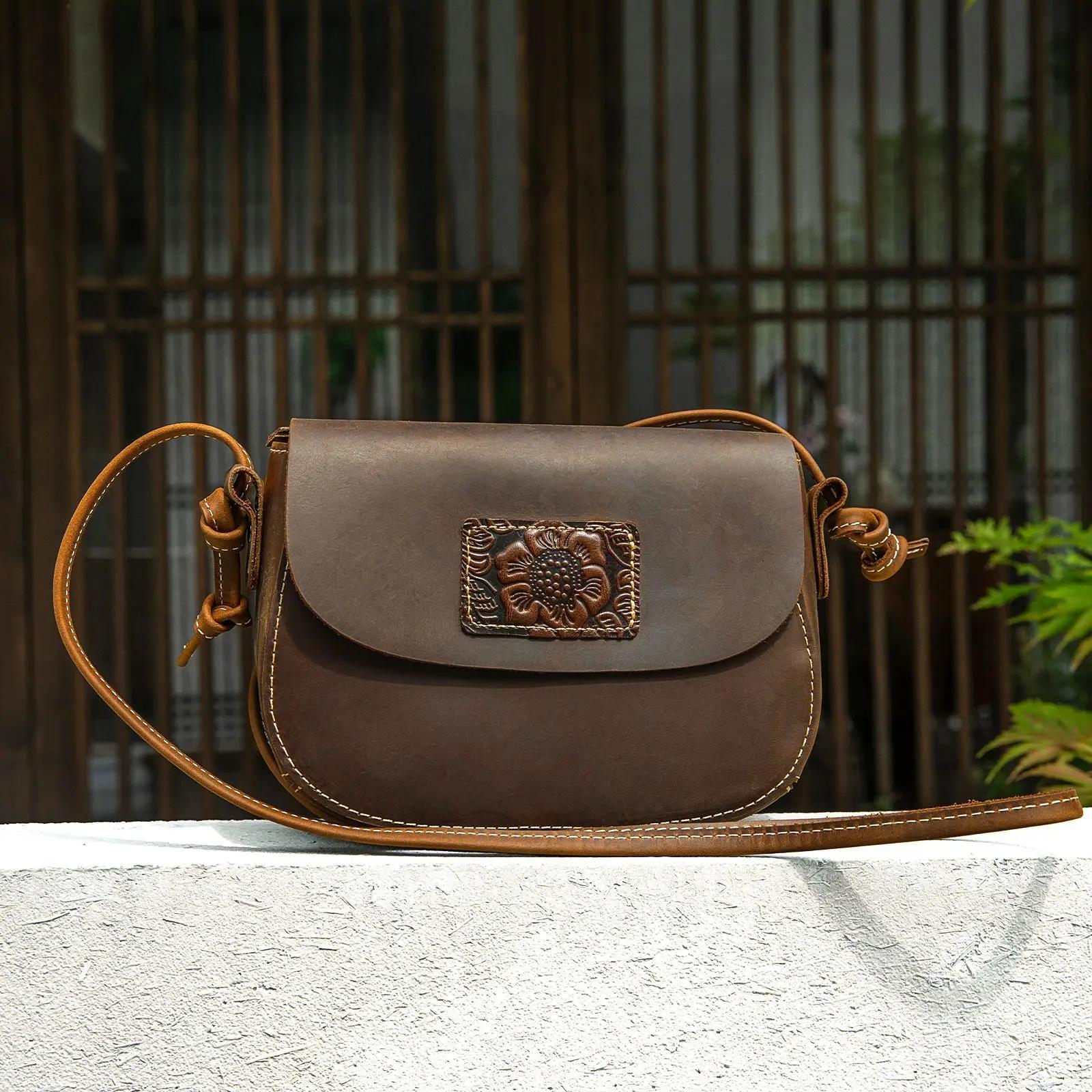 Sac à main pour femme en cuir Crazy Horse Johnature 2026 Nouveau sac bandoulière petit sac rétro en 