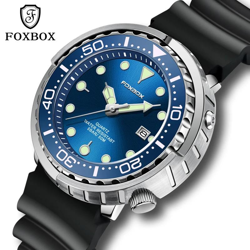 FOXBOX-Montre de plongée étanche pour homme, montre-bracelet à quartz, montres de sport, date, horlo