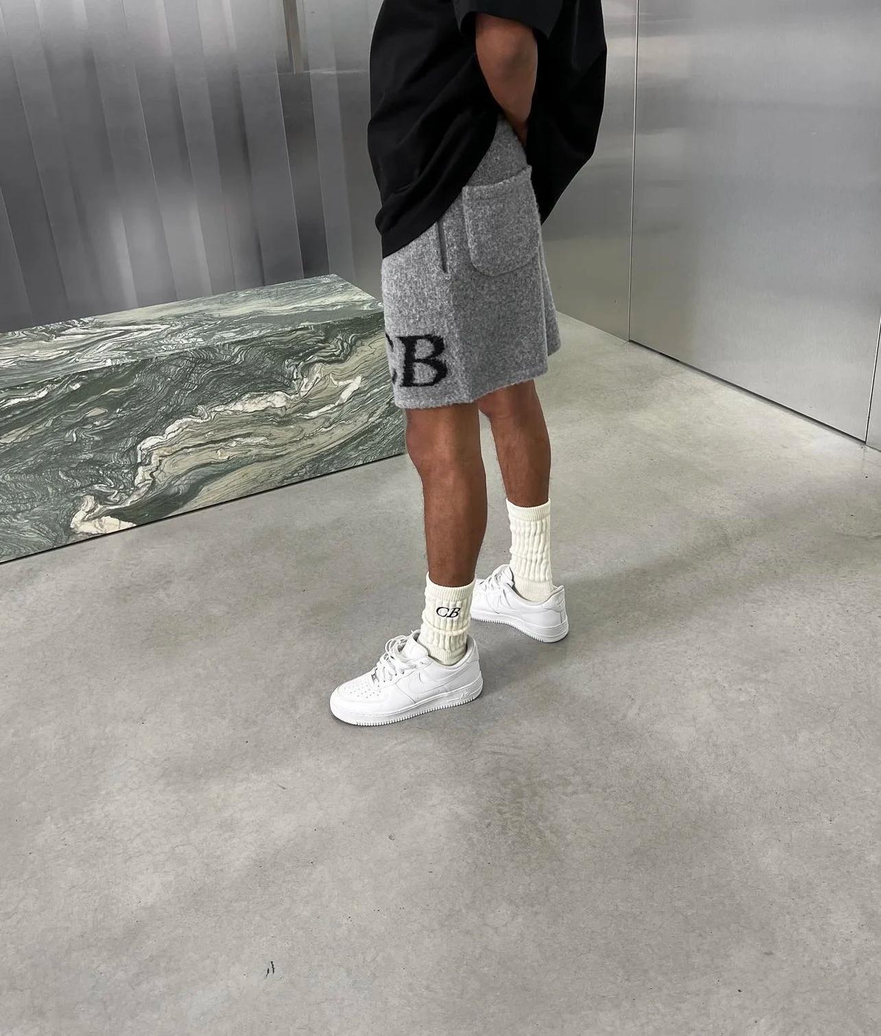 Shorts en tricot jacquard en laine avec cordon de serrage, logo CB, pour femmes et hommes, collectio