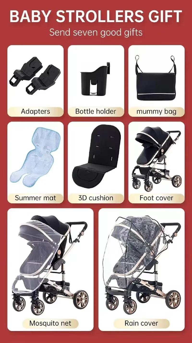 Système de voyage pour bébé 3-en-1 de luxe : poussette, landau haute position, pliage en un clic, mo