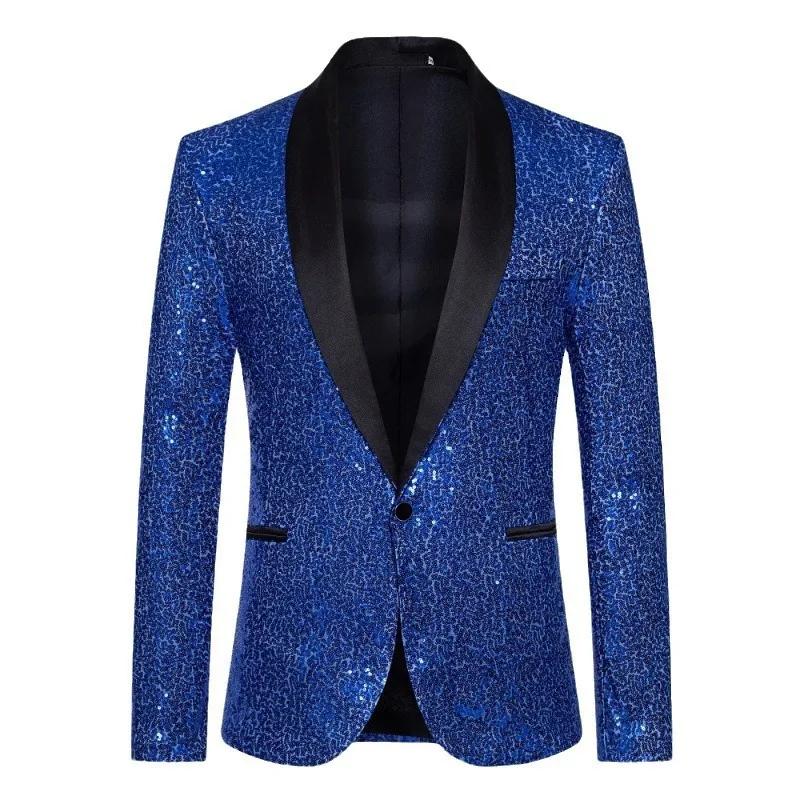 Blazer homme KIDWHXR à col rabattu, couleur contrastante, sequins, veste de costume pour homme, manc
