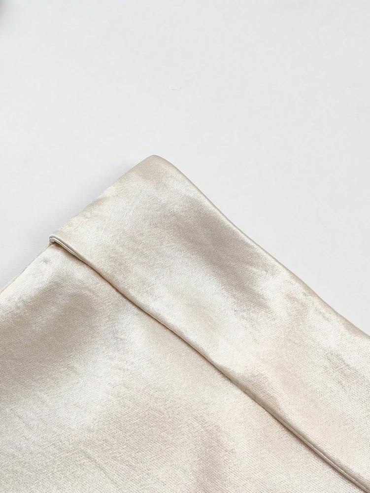 Demi-jupe trapèze en Satin pour femmes, nouveau Design Premium, élégant, couleur Pure, ceinture, col