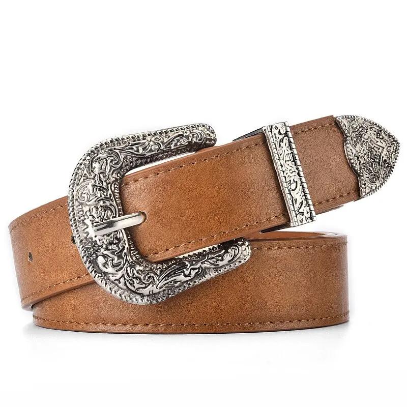 Ceinture en cuir PU vintage pour femmes, ceinture sculptée pour hommes, ceinture de jeans bon marché