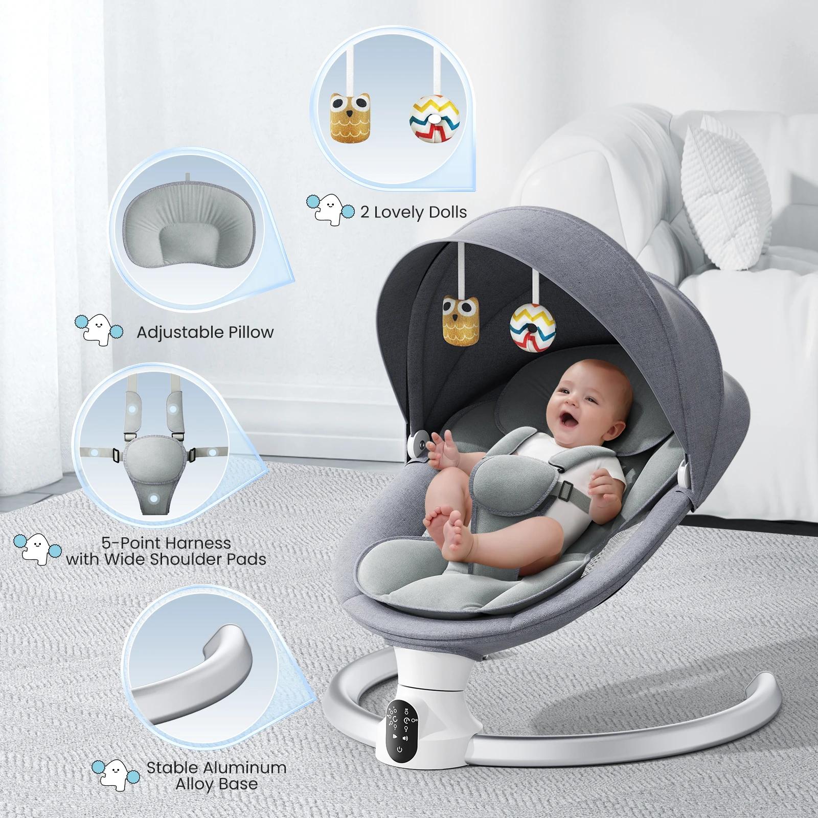 Chaise vide-bébé Bluetooth électrique 5 vitesses avec télécommande et applications musicales pour bébé