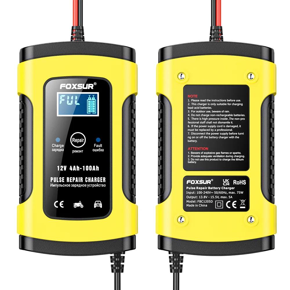 Foxsur – chargeur de batterie de voiture automatique 12V 5a, charge rapide intelligente, pour GEL AG