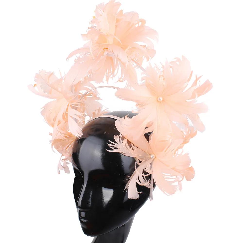 Coiffure de fleur de plumes, cheval Vintage exagéré, petit chapeau haut-de-forme, cerceau de cheveux