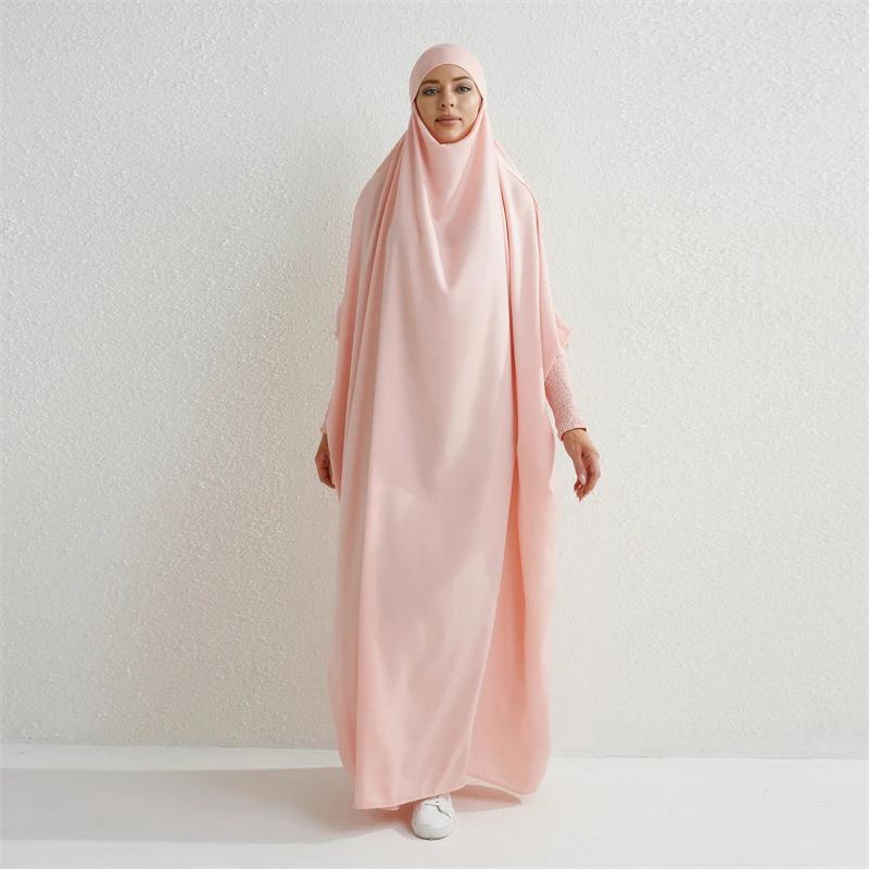 Abaya musulman à capuche manches smockées une pièce Robe de prière femmes Jilbab vêtements islamique