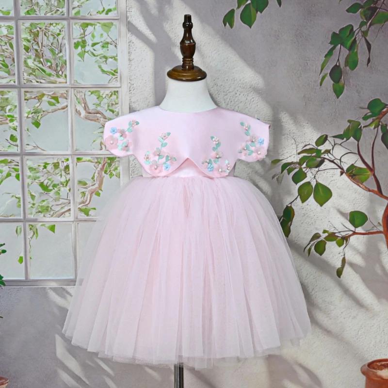 Robe de Cérémonie Enfant 2026, Costume Tutu d'Anniversaire pour Bébé Fille avec Cape Appliquée, Robe
