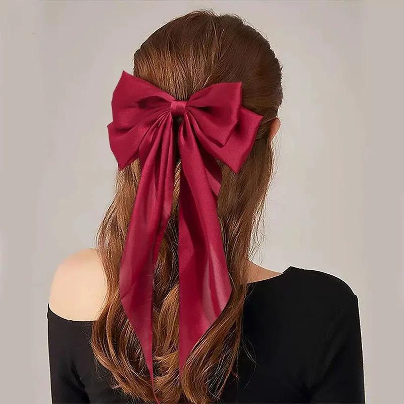 Élégante Pince à Cheveux en Ruban avec Grand Nœud Uni pour Femme et Fille, Bandeaux Doux en Satin, É