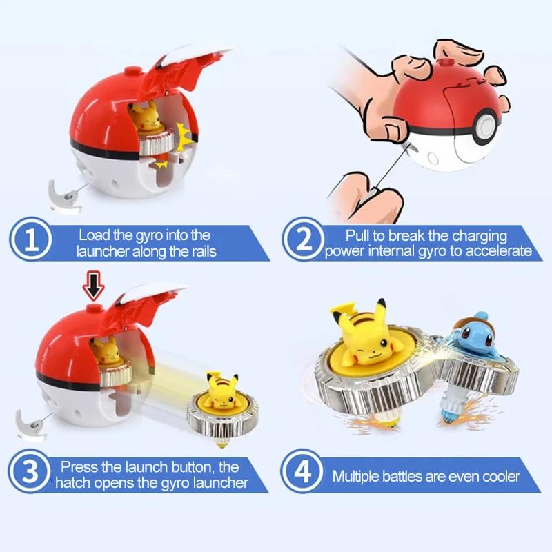 Pokemon Spinning Top Action Figure Set, Pikachu, Charmander, SLaura, Tle Mew, Eevee, Elf Ball, pouve