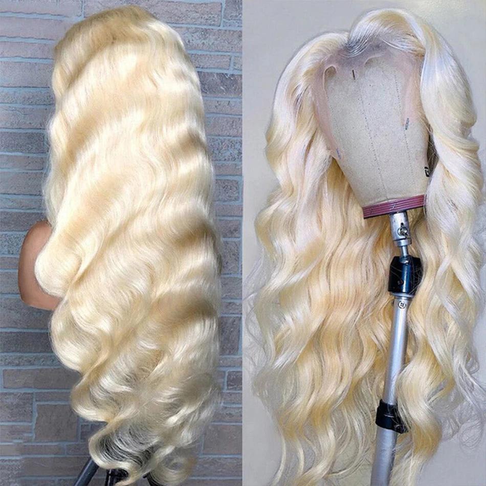 13x6 HD Transparent 613 Blonde dentelle frontale perruques de cheveux humains péruvien vague de corp