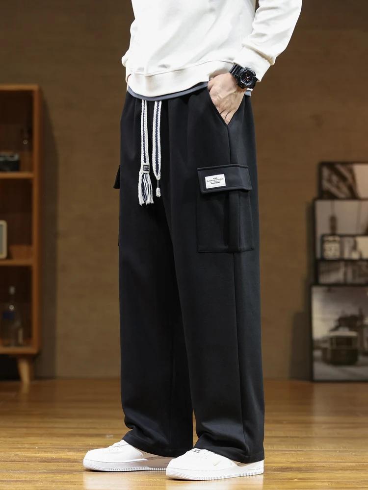 Printemps automne multi-poches pantalons de survêtement hommes cordon taille vêtements de sport pant