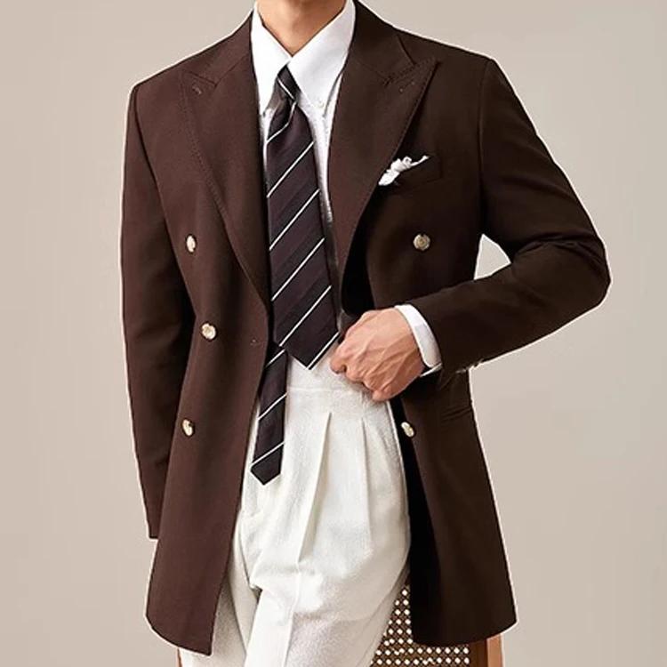 Blazer à Double Boutonnage pour Homme, Veste de Printemps, Coupe Cintrée, Zones, Col à Revers, Décon