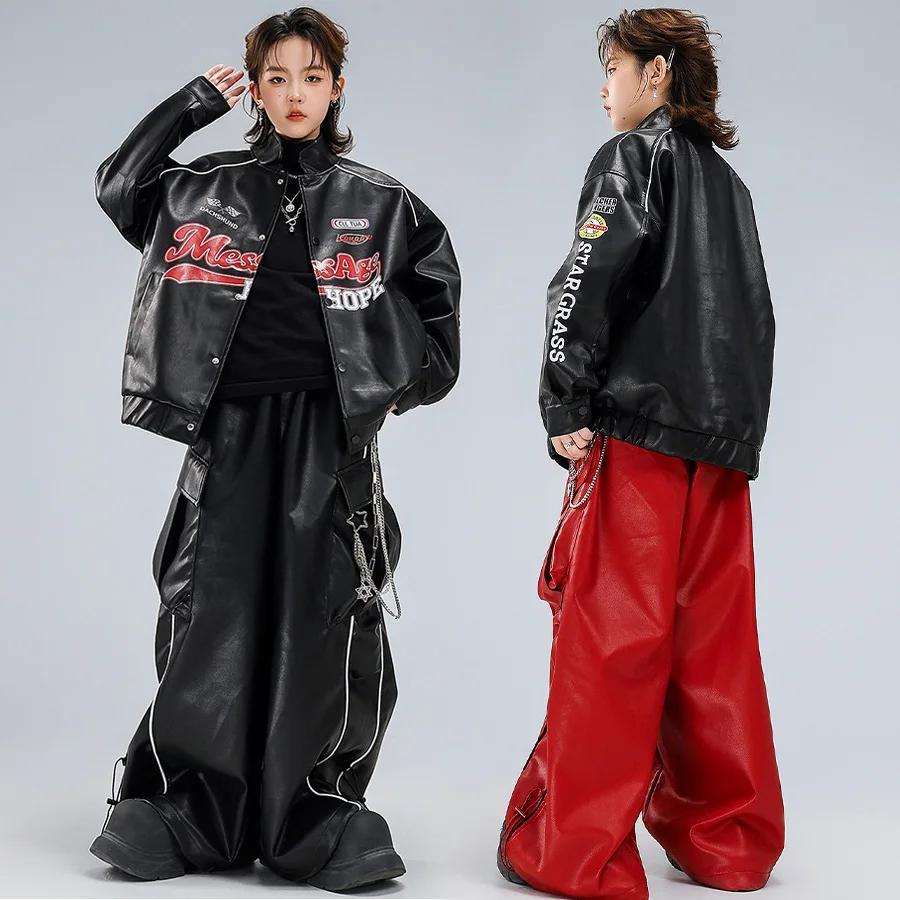 Enfants garçons filles Streetwear hanche hanche en cuir veste de Baseball Cargo pantalon ensembles e