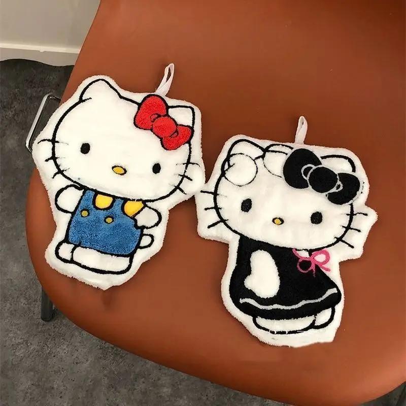 Hellokitty Kawaii – serviette de lavage des mains, dessin animé, Type suspendu, Double couche épaiss