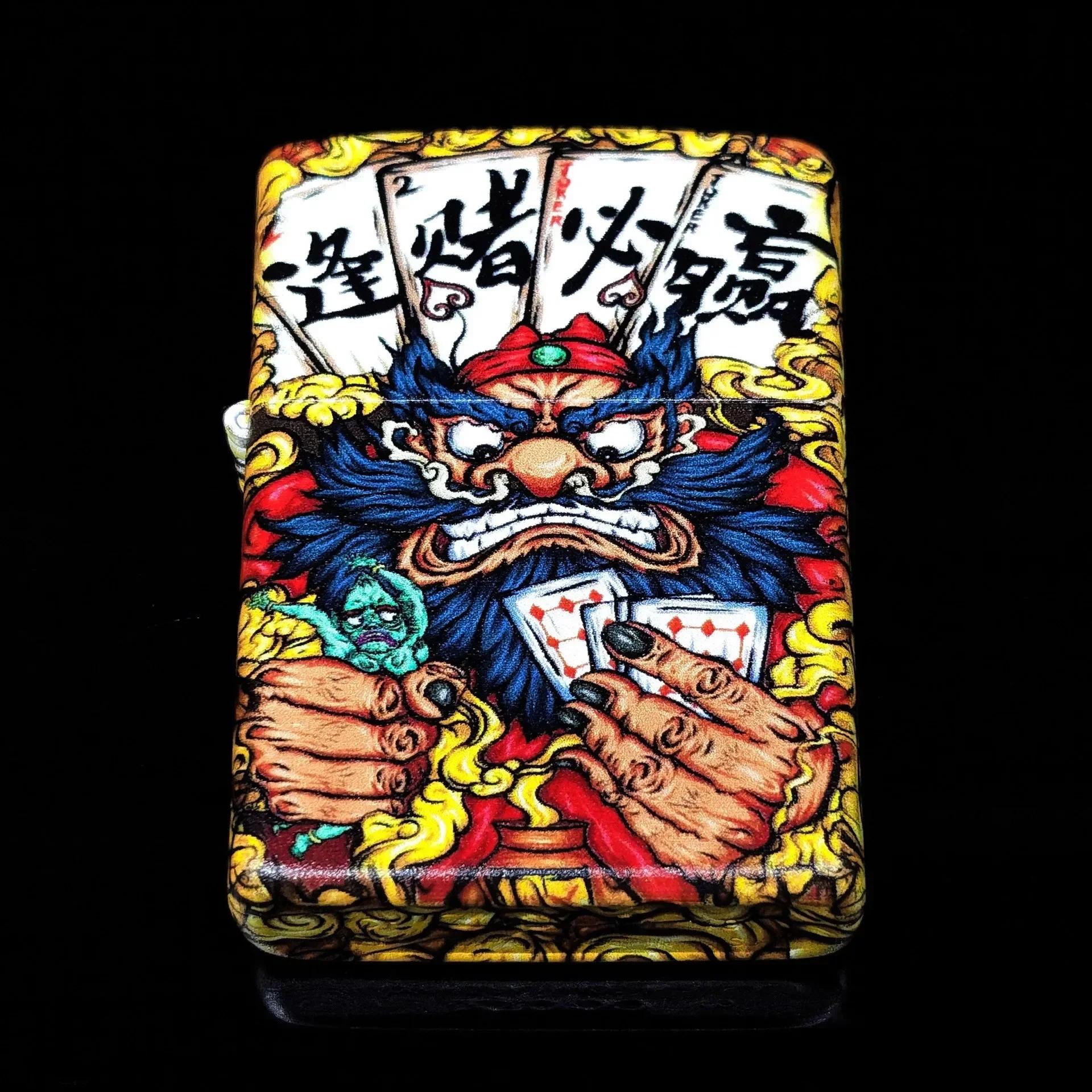 Briquet zippo mat cartoon devenir riche dieu de la richesse collection coupe-vent dans la boîte