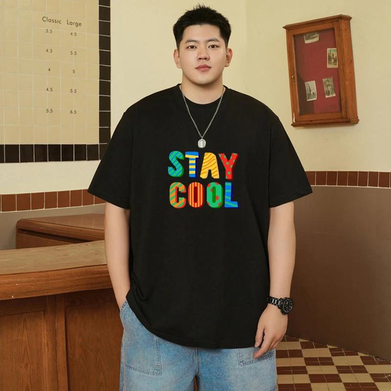 T-shirt imprimé pour hommes, grande taille, hauts noirs, 110-180kg, 5XL, 6XL, 7XL, 100% coton, ample
