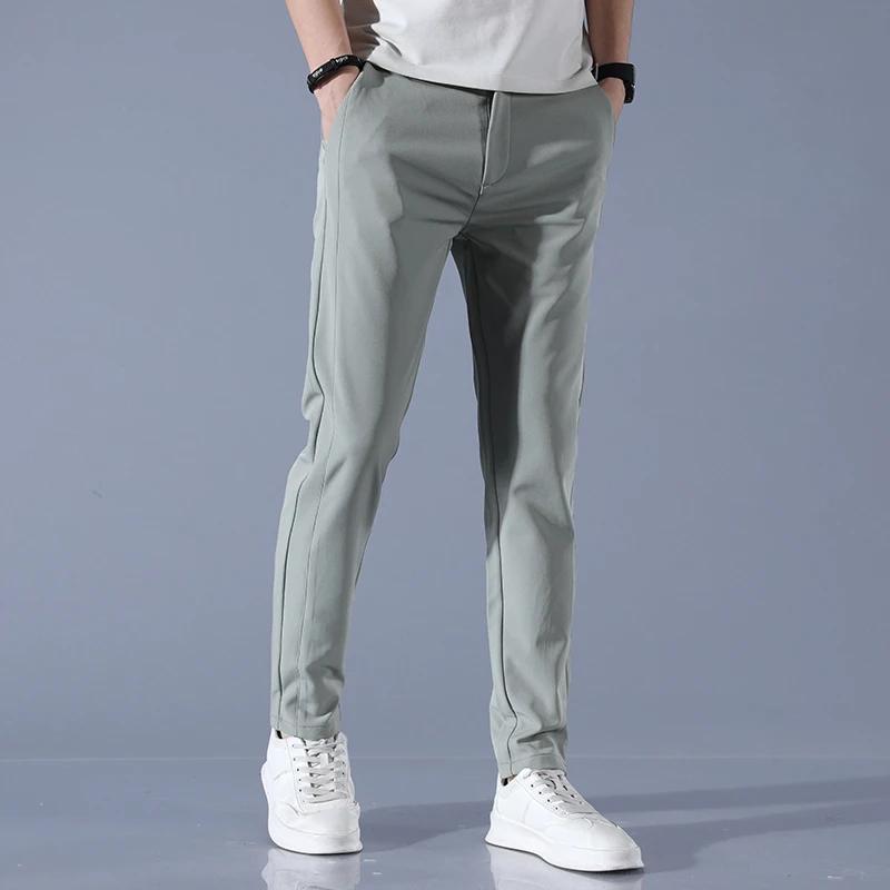 Pantalon Ultra-fin pour hommes, extensible, Slim, droit, décontracté, haute qualité, mode, respirant