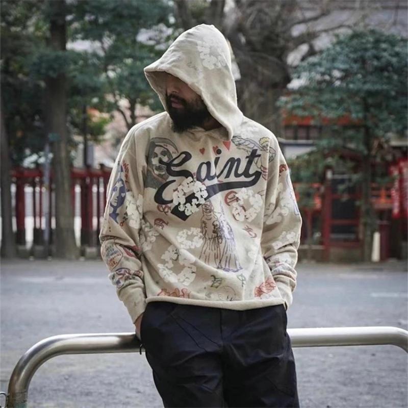 Nouveau Saint Graffiti sweat à capuche imprimé pull hommes femmes haute qualité 25fw tissu lourd uni