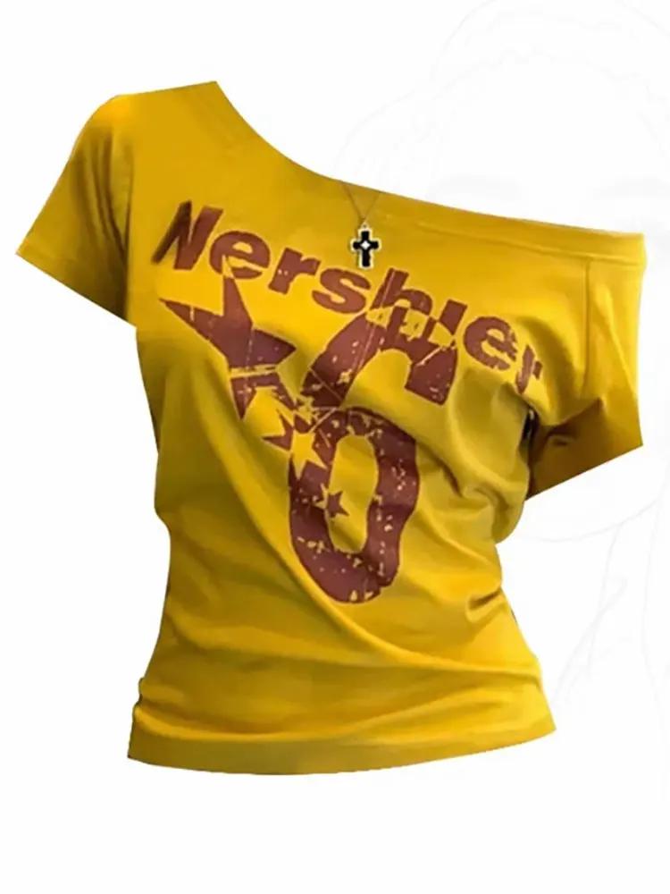 Été Y2k Sport épaules dénudées haut femmes Sexy Vintage années 2000 à manches courtes t-shirt dame c