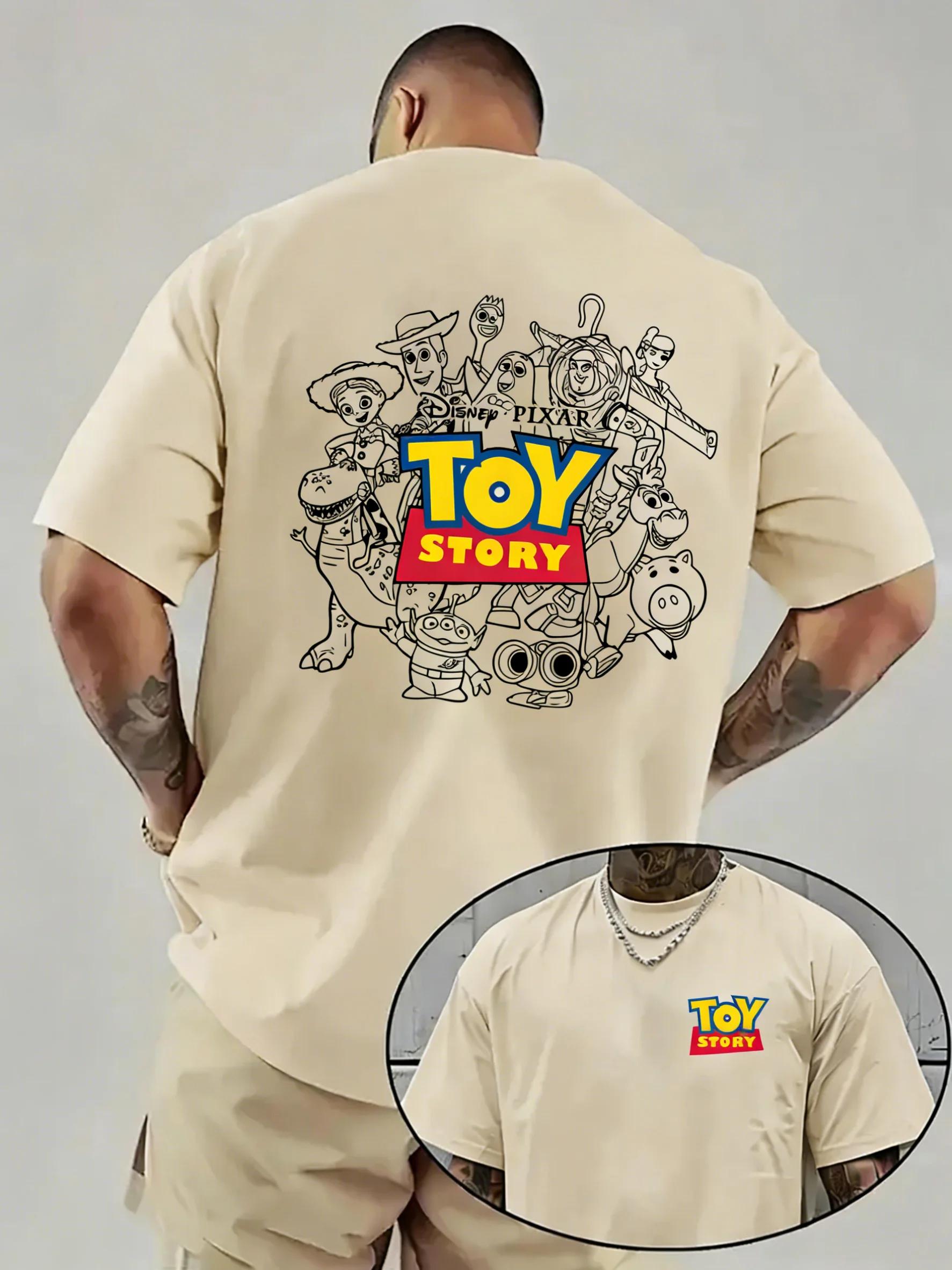 T-shirt imprimé Disney Toy Story Cartoon, haut à manches courtes pour hommes et femmes, Street Hip H
