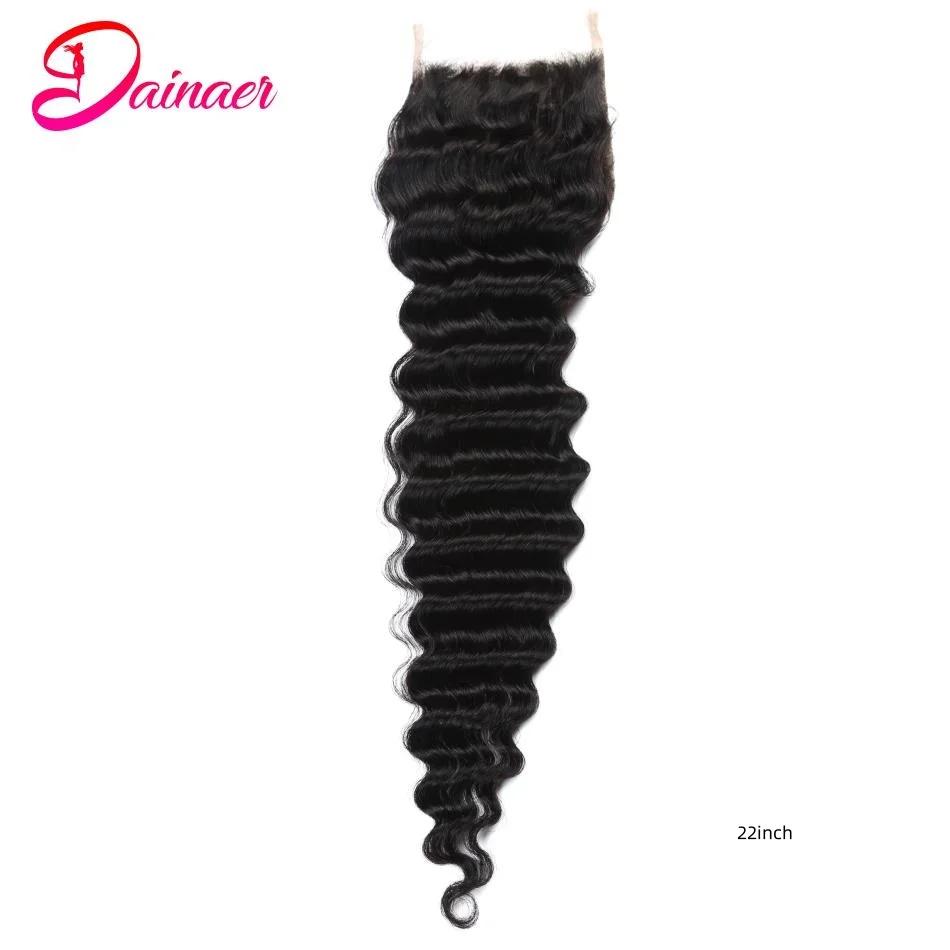Perruque Lace Closure Deep Wave Brésilienne Remy 100% Naturelle, Cheveux Humains Doux, 4x4, Pre-Pluc
