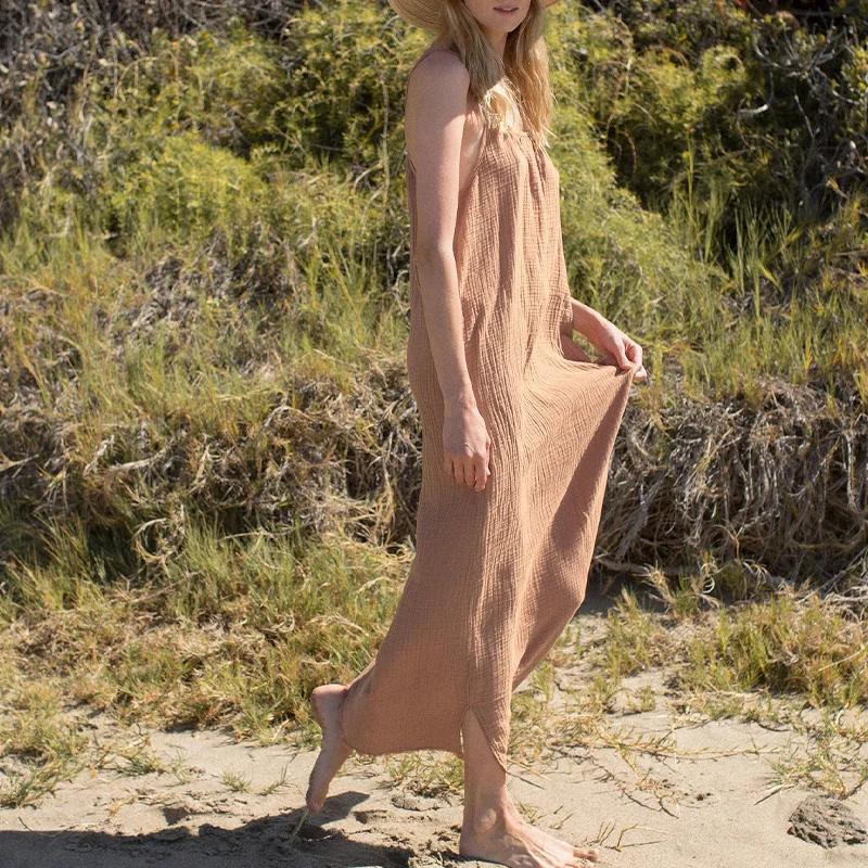 Robe longue mi-longue à bretelles spaghetti pour femmes, robes élégantes pour femmes, vintage, 100% 
