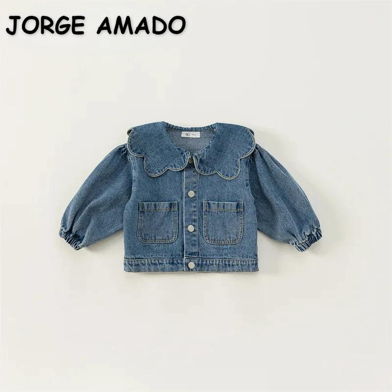 Manteau en denim de style coréen pour enfants, col à volants, manches longues, mode pour enfants, vê