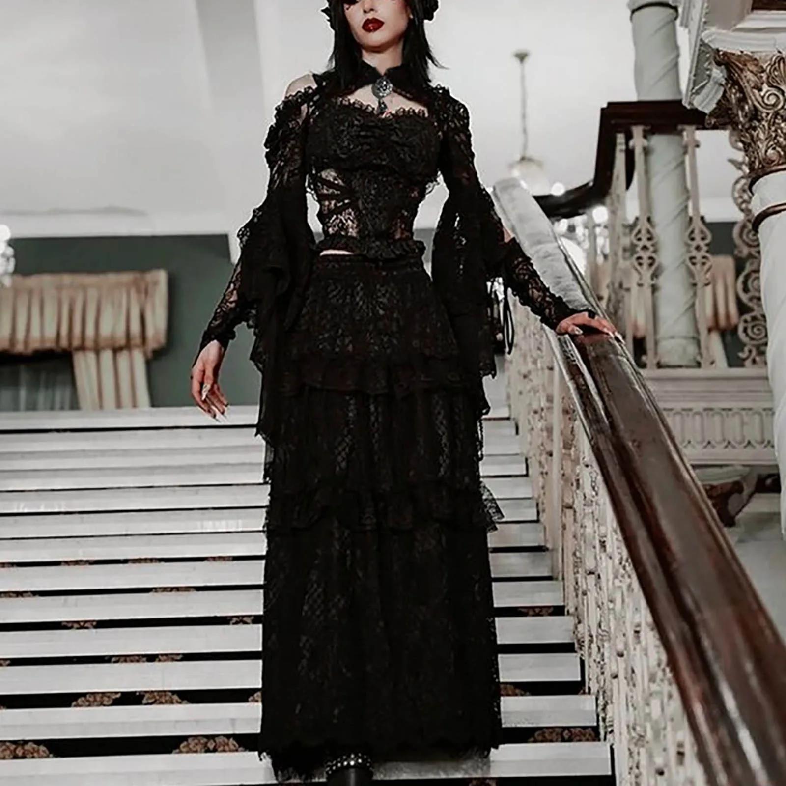 Punk boléro haussement d'épaules Top Trad Goth châles noirs manches évasées couverture enveloppes po