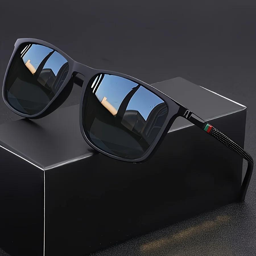 Lunettes de soleil carrées classiques pour hommes, confortables, légères, à monture noire, idéales p