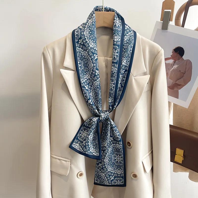 50 couleurs nouvelles femmes soie sensation imprimé Design écharpe châle mode luxe longue étroite pe