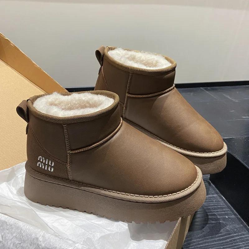 Bottes de neige à semelles épaisses pour femmes, chaussures d'hiver imperméables à Tube court en cot