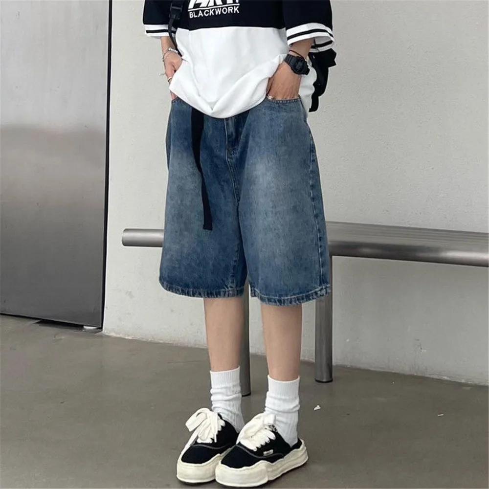 Y2K Baggy avec ceinture Jean Shorts Vintage jambe large Denim Shorts américain Streetwear décontract