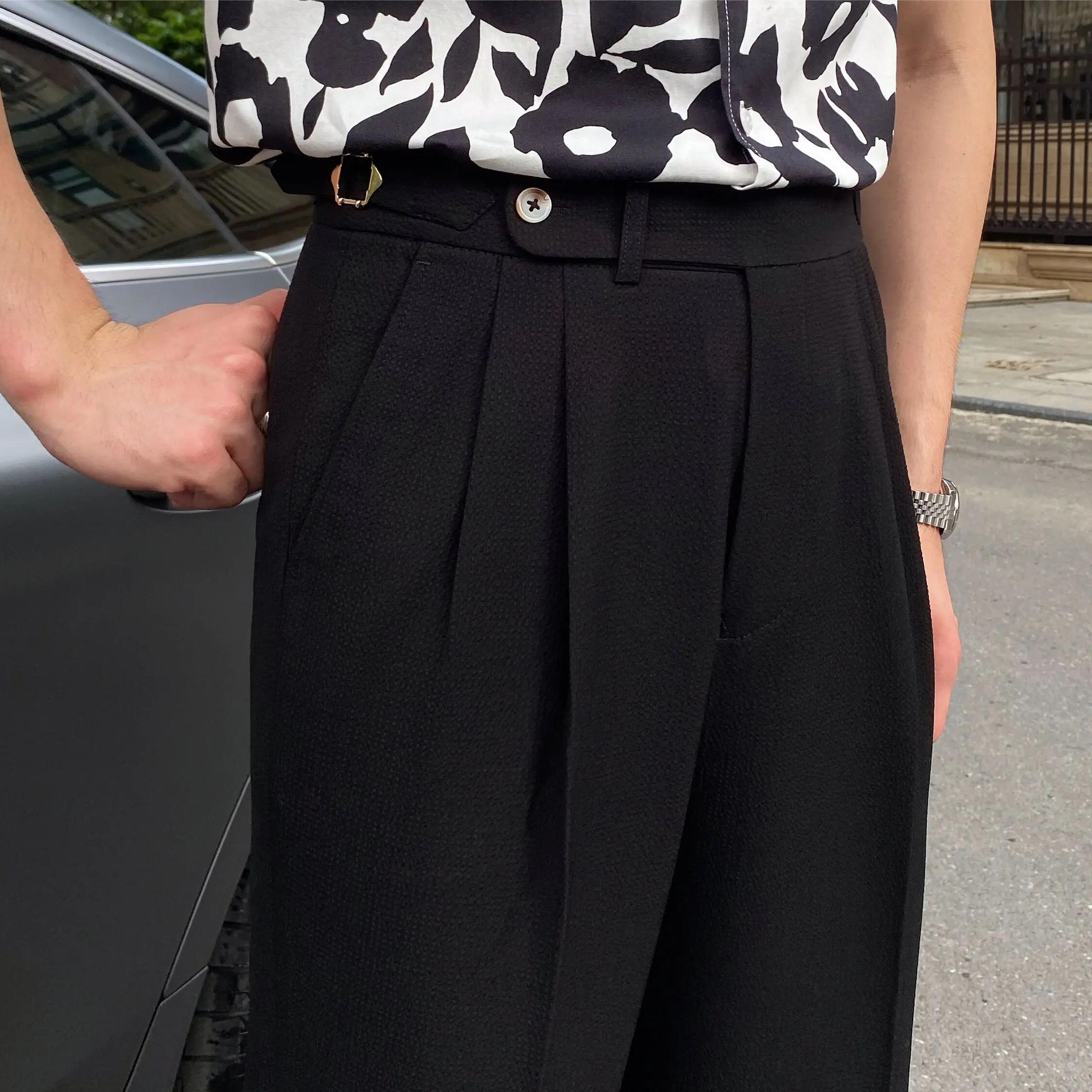 Deer Sanxian-Pantalon d'Été Décontracté pour Homme, Vêtement d'Affaires en Gaze à Bulles, Taille Hau