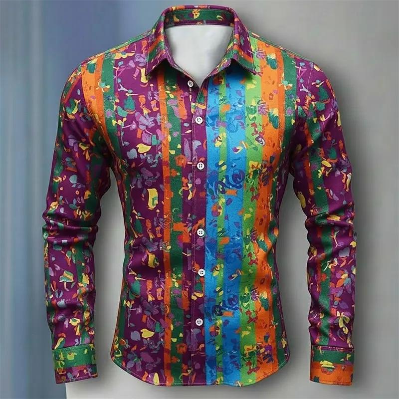Mardi Gras – chemise à carreaux pour hommes, chemise boutonnée à manches longues, hawaïenne, décontr