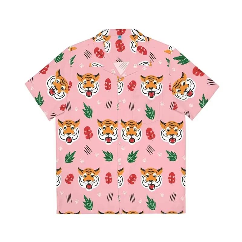 ​ ​ Chemise hawaïenne tigre 3D pour hommes, imprimé Animal, manches courtes, Y2K, fête sur la plage,