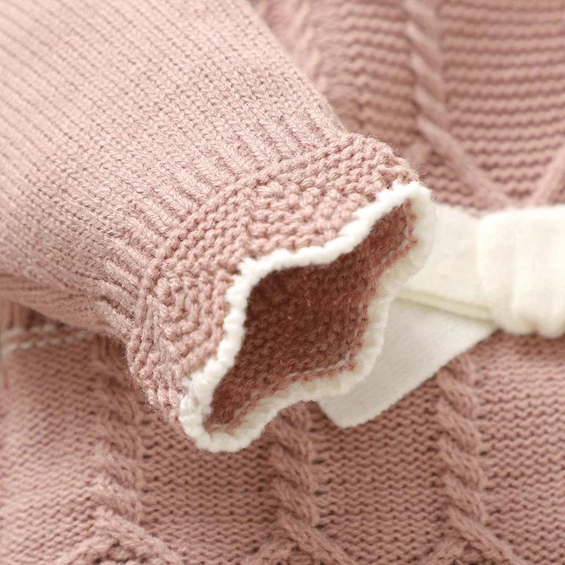 Barboteuse pour bébés filles, chapeaux, vêtements d'automne et d'hiver, rose, manches longues, trico