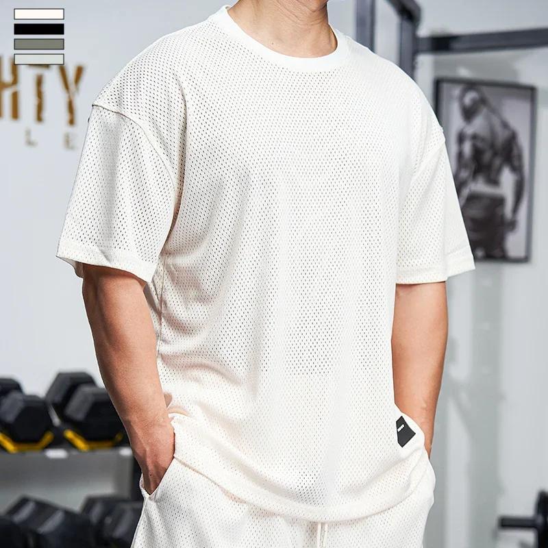 Hommes gymnastique chemise musculaire course entraînement ample à manches courtes Tennis Football fo